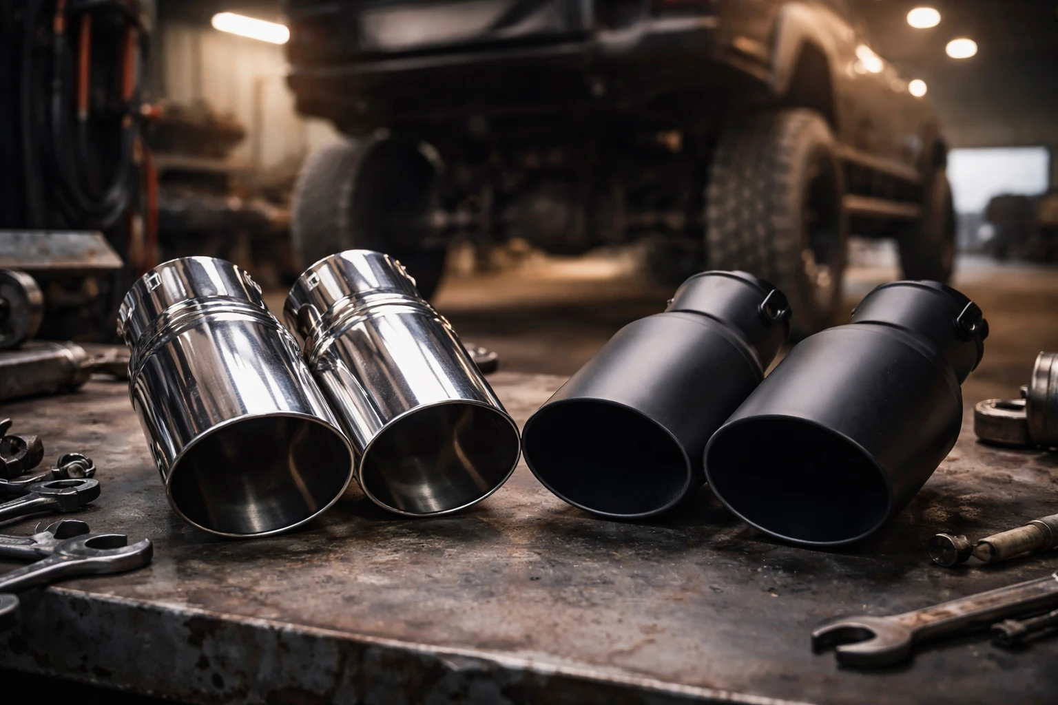 Stainless Steel vs Black Coated Dual Diesel Exhaust Tips 1
