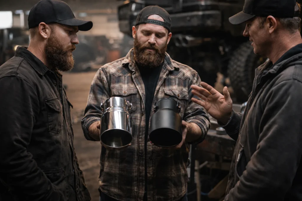 Stainless Steel vs Black Coated Dual Diesel Exhaust Tips 3